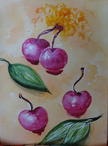 Картина под названием "Cherry" - Елена Воинова, Подлинное произведение искусства, Акварель