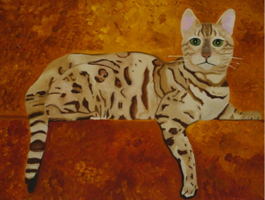 Painting titled "Cat" by Elena Voinova, Original Artwork, Oil