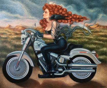 Картина под названием "Невеста байкера" - Elena Petryk, Подлинное произведение искусства, Масло