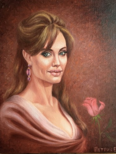 Painting titled "Портрет Анжелины Дж…" by Elena Petryk, Original Artwork, Oil