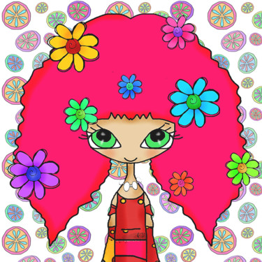 Digital Arts titled "flowers-in-her-hair…" by Elena Guzinska, Original Artwork