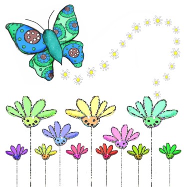 Digital Arts titled "flutterby-flowers.j…" by Elena Guzinska, Original Artwork