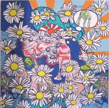 Peinture intitulée "la souris verte" par Hélène Chépa, Œuvre d'art originale, Huile