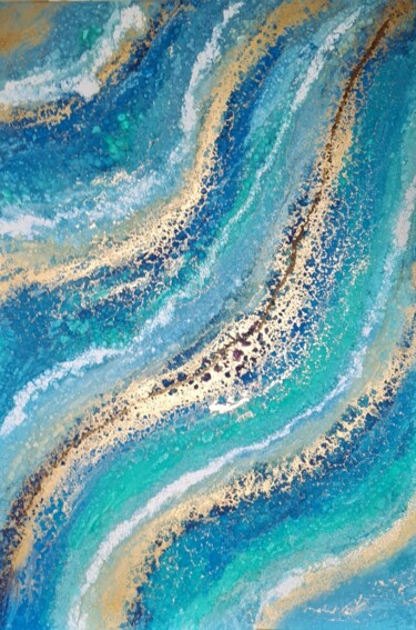 Painting titled "Flowing Down" by Eleni Denart, Original Artwork, Acrylic Mounted on Wood Stretcher frame