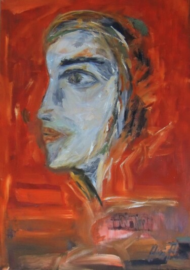 Painting titled "NUANCE OF RED" by Eleni Pappa Tsantilis, Original Artwork, Oil Mounted on Wood Stretcher frame