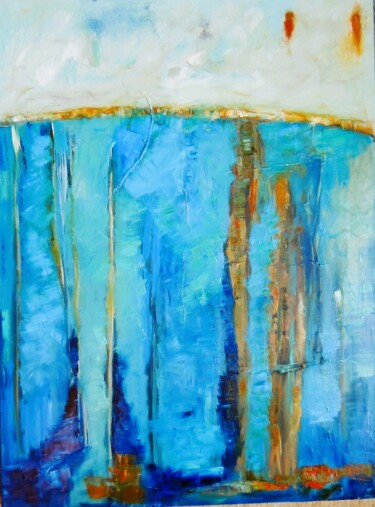 Painting titled "SOUS L'EAU" by Eleni Pappa Tsantilis, Original Artwork, Oil Mounted on Wood Stretcher frame