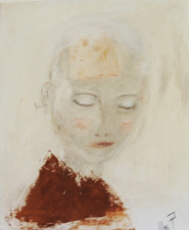 Painting titled "WOMAN IN UMBER (AMB…" by Eleni Pappa Tsantilis, Original Artwork, Oil Mounted on Wood Stretcher frame