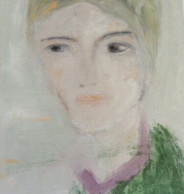 Painting titled "WOMAN IN GREEN (FEM…" by Eleni Pappa Tsantilis, Original Artwork, Oil Mounted on Wood Stretcher frame