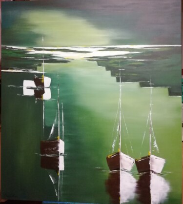 Painting titled "Geometrie dell'Acqua" by Eleonora Cavaliere, Original Artwork, Acrylic Mounted on Wood Stretcher frame