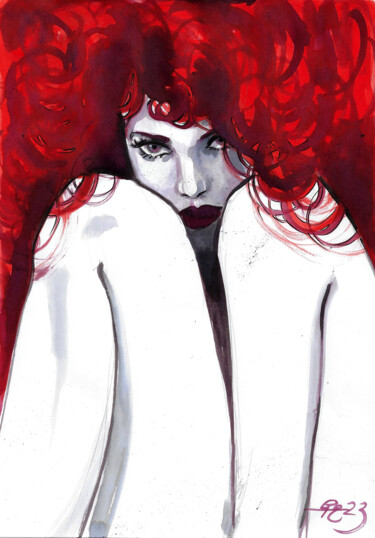 Картина под названием "red flame" - Eleonora Garofolo, Подлинное произведение искусства, Акварель