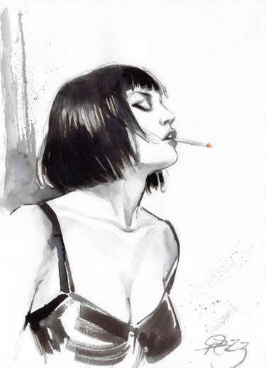 Painting titled "cigarette break" by Eleonora Garofolo, Original Artwork, Watercolor