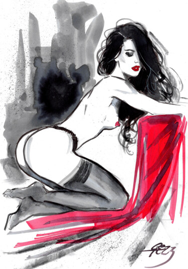 Painting titled "red cloth" by Eleonora Garofolo, Original Artwork, Watercolor