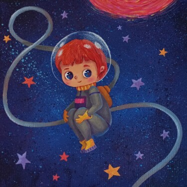 Painting titled "child of space" by Eleonora Rom, Original Artwork, Acrylic