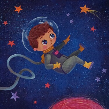 Malerei mit dem Titel "child of space 2" von Eleonora Rom, Original-Kunstwerk, Acryl