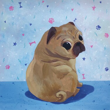 Painting titled "Pug" by Eleonora Rom, Original Artwork, Acrylic