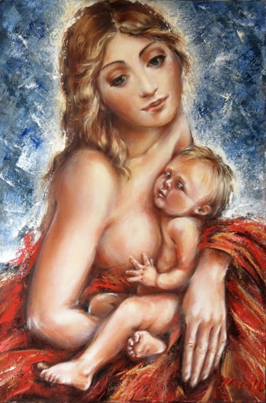Malerei mit dem Titel "Motherhood" von Eleonora Taranova, Original-Kunstwerk, Öl Auf Keilrahmen aus Holz montiert