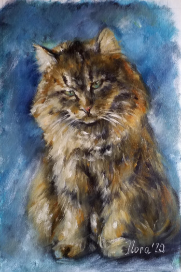 Картина под названием "Ginger cat portrait…" - Eleonora Taranova, Подлинное произведение искусства, Масло
