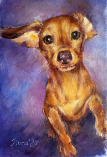 Peinture intitulée "Puppy dachshund dog…" par Eleonora Taranova, Œuvre d'art originale, Huile