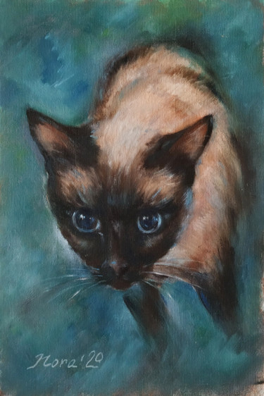 Картина под названием "Siamese cat paintin…" - Eleonora Taranova, Подлинное произведение искусства, Масло