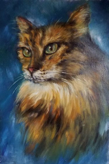 Pintura intitulada "Ginger cat portrait…" por Eleonora Taranova, Obras de arte originais, Óleo