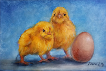 Картина под названием "Chickens and Egg ti…" - Eleonora Taranova, Подлинное произведение искусства, Масло