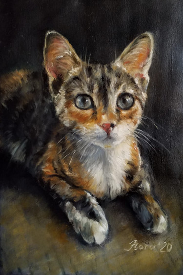 Schilderij getiteld "Custom cat portrait…" door Eleonora Taranova, Origineel Kunstwerk, Olie