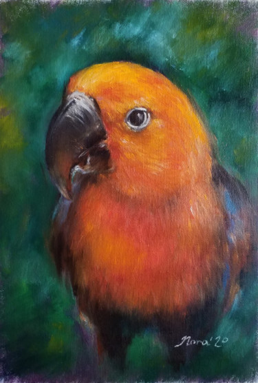 Pintura intitulada "Red parrot macaw bi…" por Eleonora Taranova, Obras de arte originais, Óleo