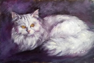 Ζωγραφική με τίτλο "White cat custom pe…" από Eleonora Taranova, Αυθεντικά έργα τέχνης, Λάδι