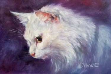 Schilderij getiteld "White cat personali…" door Eleonora Taranova, Origineel Kunstwerk, Olie