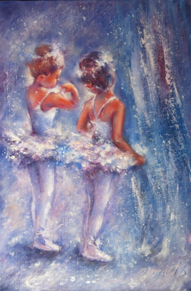 Painting titled "Little ballerina or…" by Eleonora Taranova, Original Artwork, Oil Mounted on Wood Stretcher frame