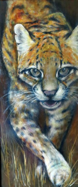 Painting titled "Ocelot portrait Wil…" by Eleonora Taranova, Original Artwork, Oil Mounted on Wood Stretcher frame