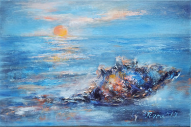 Schilderij getiteld "Seashell sunset lan…" door Eleonora Taranova, Origineel Kunstwerk, Olie Gemonteerd op Frame voor houten…