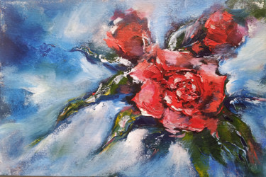Schilderij getiteld "Red Roses tiny orig…" door Eleonora Taranova, Origineel Kunstwerk, Olie