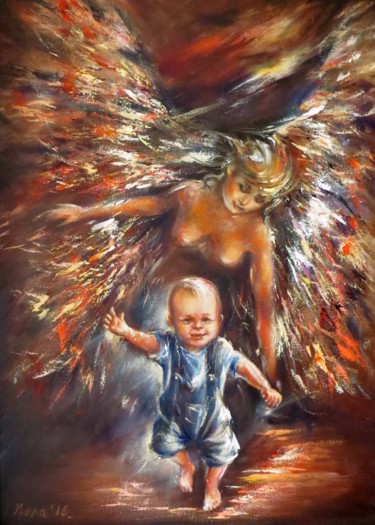 Pintura titulada "The Guardian Angel…" por Eleonora Taranova, Obra de arte original, Oleo Montado en Bastidor de camilla de…