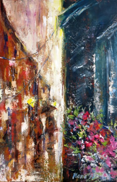 Peinture intitulée "Abstract rainy city…" par Eleonora Taranova, Œuvre d'art originale, Huile Monté sur Châssis en bois