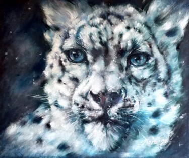 Pittura intitolato "Snow Leopard Irbis" da Eleonora Taranova, Opera d'arte originale, Olio Montato su Telaio per barella in…