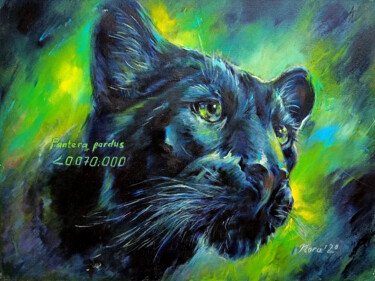 Painting titled "Black Panther" by Eleonora Taranova, Original Artwork, Oil Mounted on Wood Stretcher frame