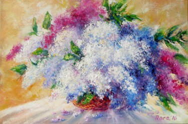 Painting titled "Lilac Bouquet" by Eleonora Taranova, Original Artwork, Oil Mounted on Wood Stretcher frame