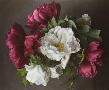 Pittura intitolato "Peonie.jpg" da Eleonora Gushchina, Opera d'arte originale, Olio