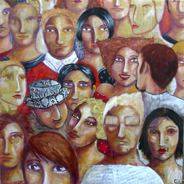 Painting titled "Foule dorée" by Eléonore Lepièce-Gabet, Original Artwork, Acrylic