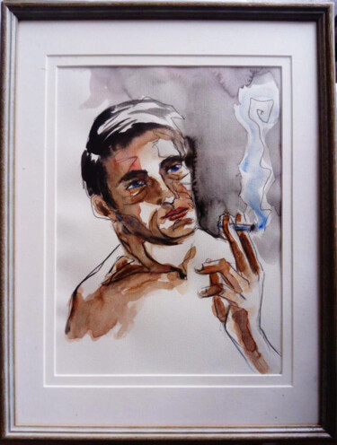 Painting titled "l'homme qui fumait" by Eléonore Lepièce-Gabet, Original Artwork, Watercolor