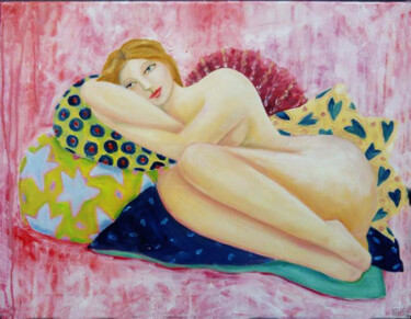 Painting titled ""La dormeuse rose"" by Eléonore Lepièce-Gabet, Original Artwork, Oil