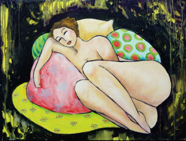Painting titled ""Femme endormie"" by Eléonore Lepièce-Gabet, Original Artwork, Oil