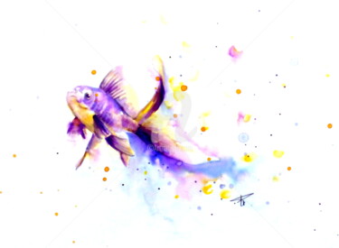 Painting titled "Goldfish  © Adagp,…" by Elisabeth Le Prunenec, Original Artwork, Watercolor