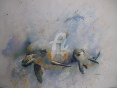 Peinture intitulée "dauphins-aquarelle-…" par Elisabeth Le Prunenec, Œuvre d'art originale, Aquarelle