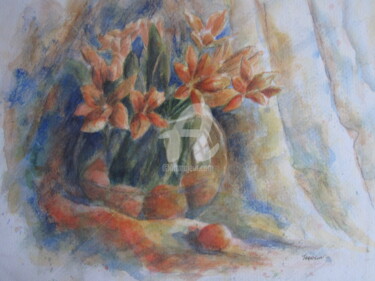 Peinture intitulée "drappe-de-fleurs-aq…" par Elisabeth Le Prunenec, Œuvre d'art originale, Aquarelle