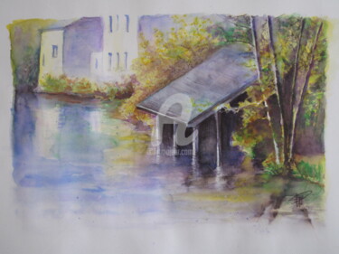 Painting titled "lavoir-de-pontivy-2…" by Elisabeth Le Prunenec, Original Artwork, Watercolor