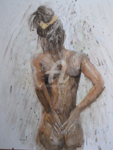 Peinture intitulée "Sous la douche  © A…" par Elisabeth Le Prunenec, Œuvre d'art originale, Aquarelle