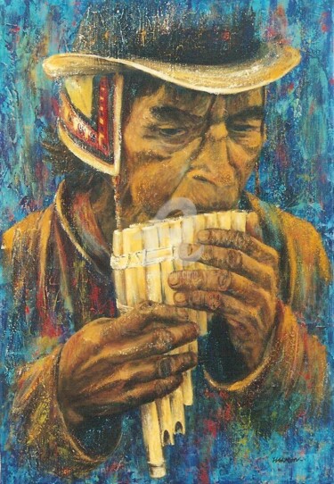 Painting titled "indien quechua" by Elisabeth Le Prunenec, Original Artwork, Acrylic