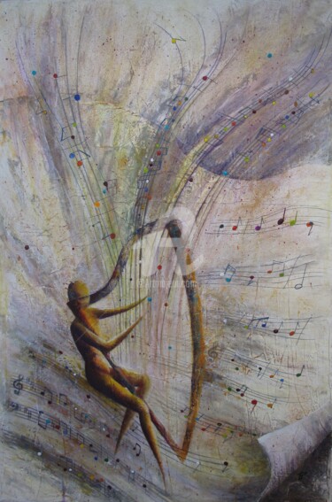 Painting titled "Harp melody" by Elisabeth Le Prunenec, Original Artwork, Acrylic